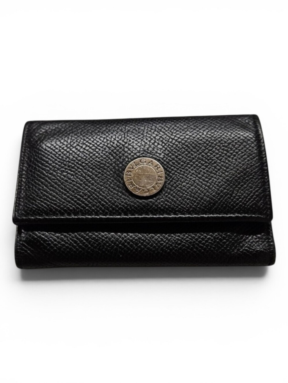 BVLGARI Leather Keyholder Wallet In Black Leather And Silver